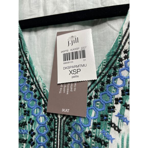 J. JILL Embroidered Ikat Dress Dark Spearmint Size XSP - Picture 3 of 9